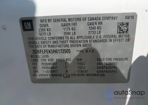 2017 Chevrolet Equinox Lt z USA, uszkodzony, nr VIN 2GNFLFEK5H6172565
